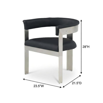 Black Vegan Leather Dining Chair Set of 2 with Brushed Chrome Frame and Armrests