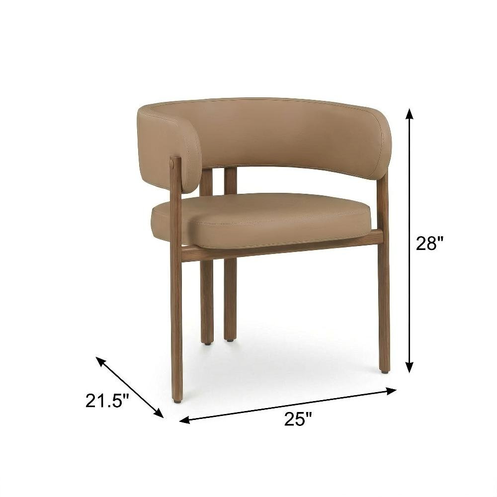 Walnut Vegan Leather Dining Chairs Set of 2 with Armrests Contemporary Design