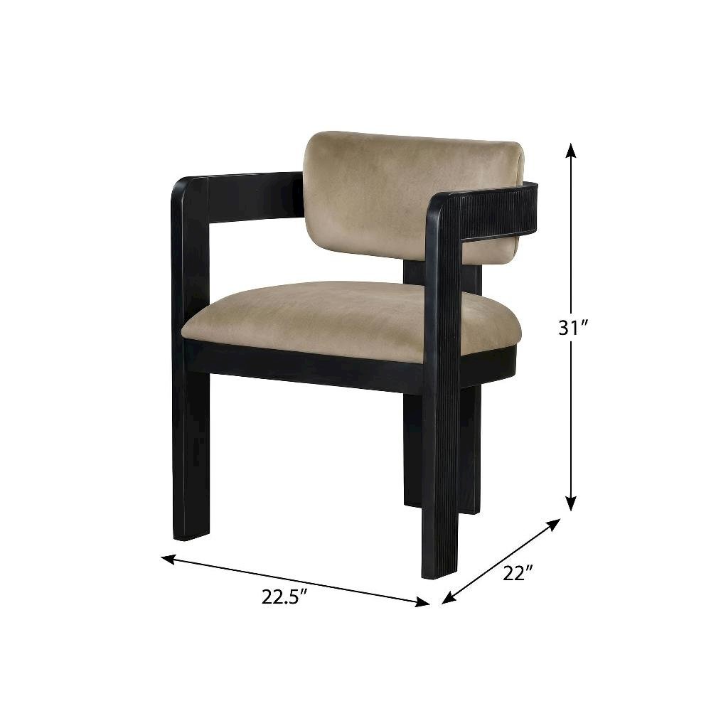 Black Velvet Dining Chair Set of 2 with Armrests and Art Deco Design