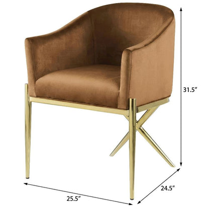 Gold Velvet Dining Chair with Armrests and Contemporary Design for Comfort