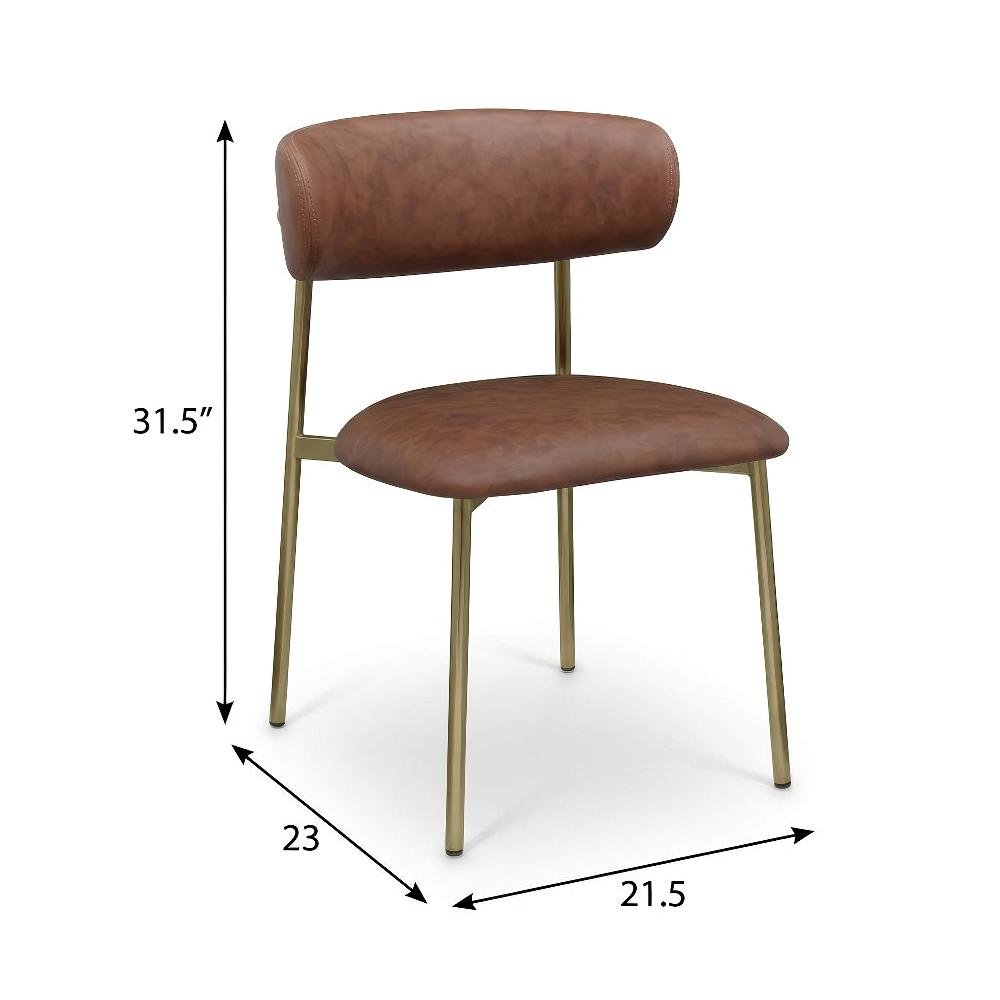 Brushed Gold Vegan Leather Dining Chair Set of 2 with Contemporary Design