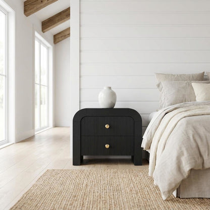 Contemporary Black Nightstand with Sleek Finish and Compact Design