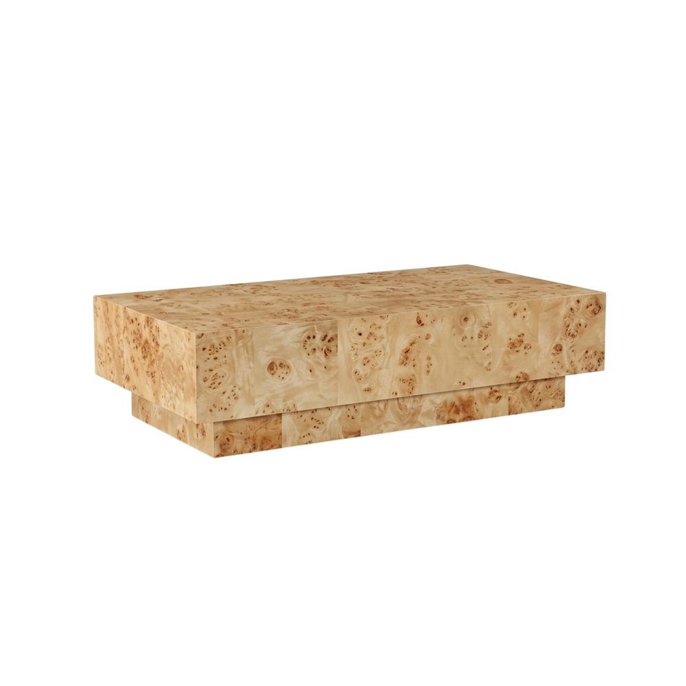 Rustic Natural Burl Coffee Table with Pedestal Base in Mid Century Style