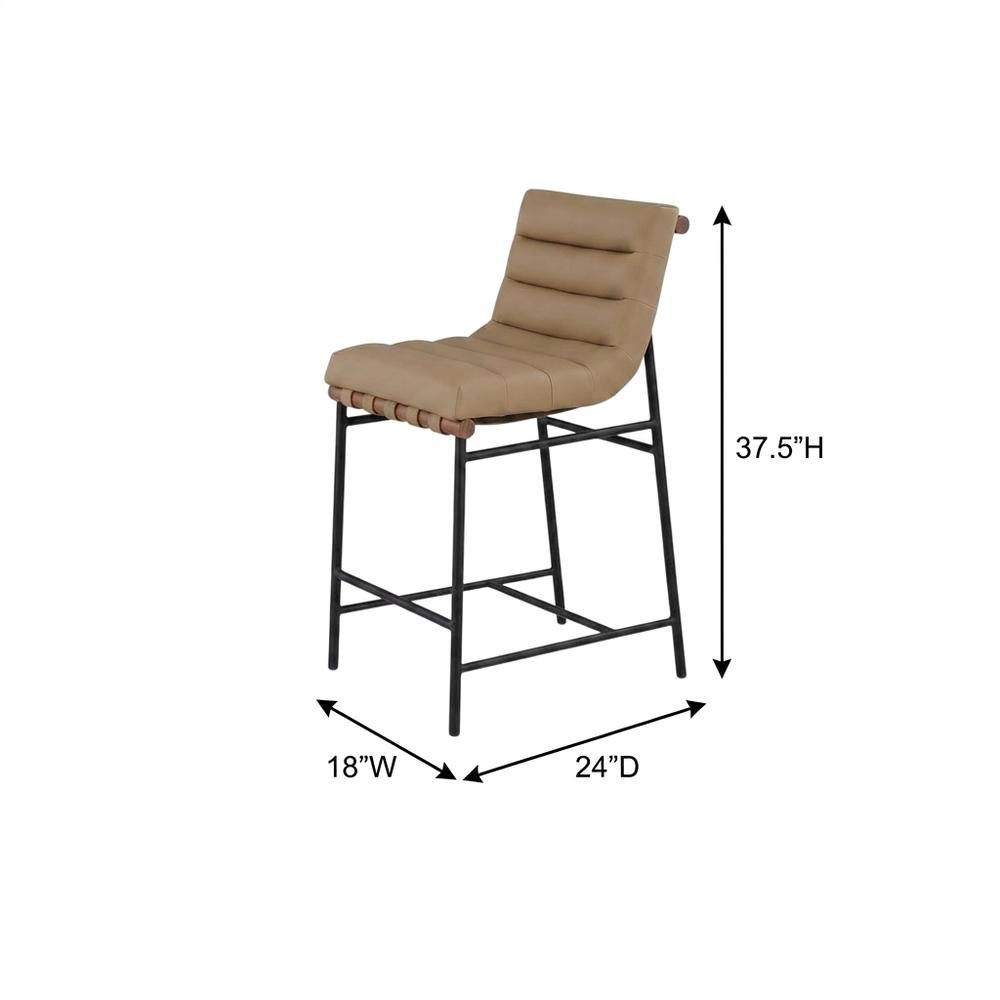 Vegan Leather & Boucle Counter Stool for Bar, Tan Vegan Leather