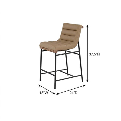 Vegan Leather & Boucle Counter Stool for Bar, Tan Vegan Leather