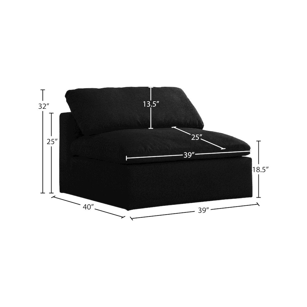 Serene Black Linen Textured Fabric Deluxe Comfort Modular Armless Chair