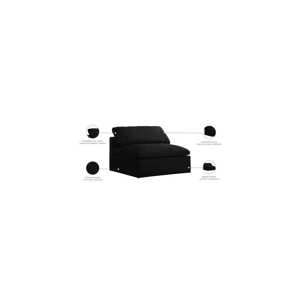 Serene Black Linen Textured Fabric Deluxe Comfort Modular Armless Chair