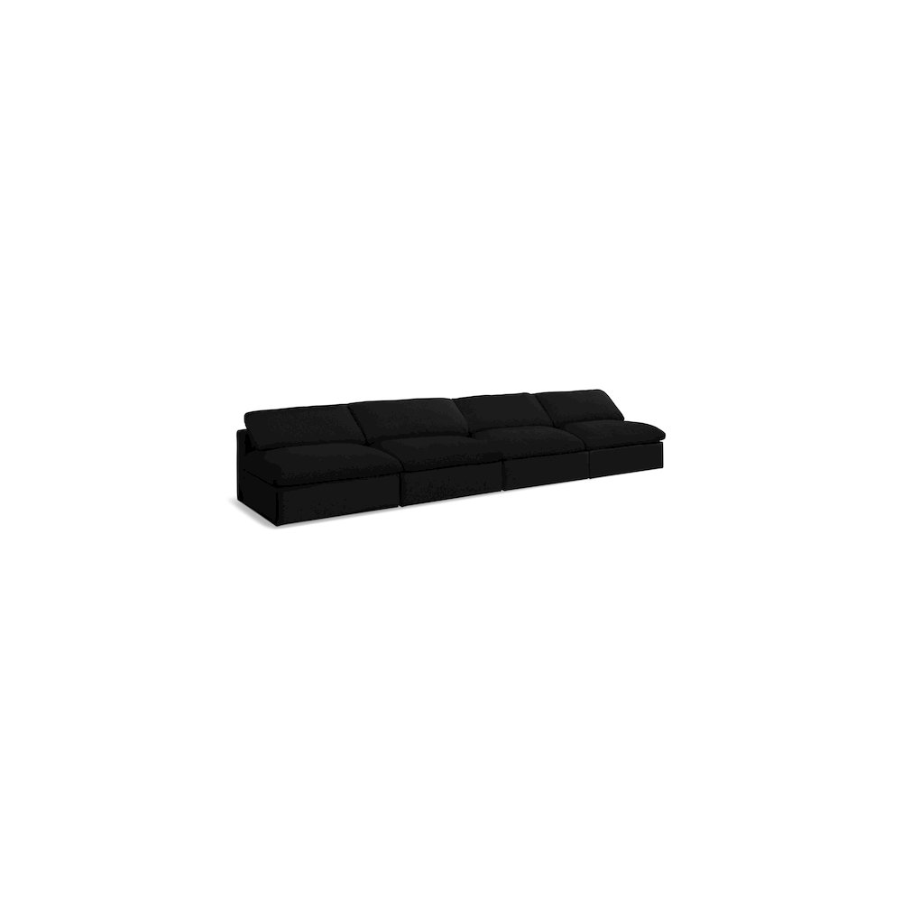 Serene Black Linen Textured Fabric Deluxe Comfort Modular Armless Sofa