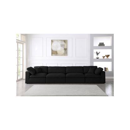 Serene Black Linen Textured Fabric Deluxe Comfort Modular Sofa