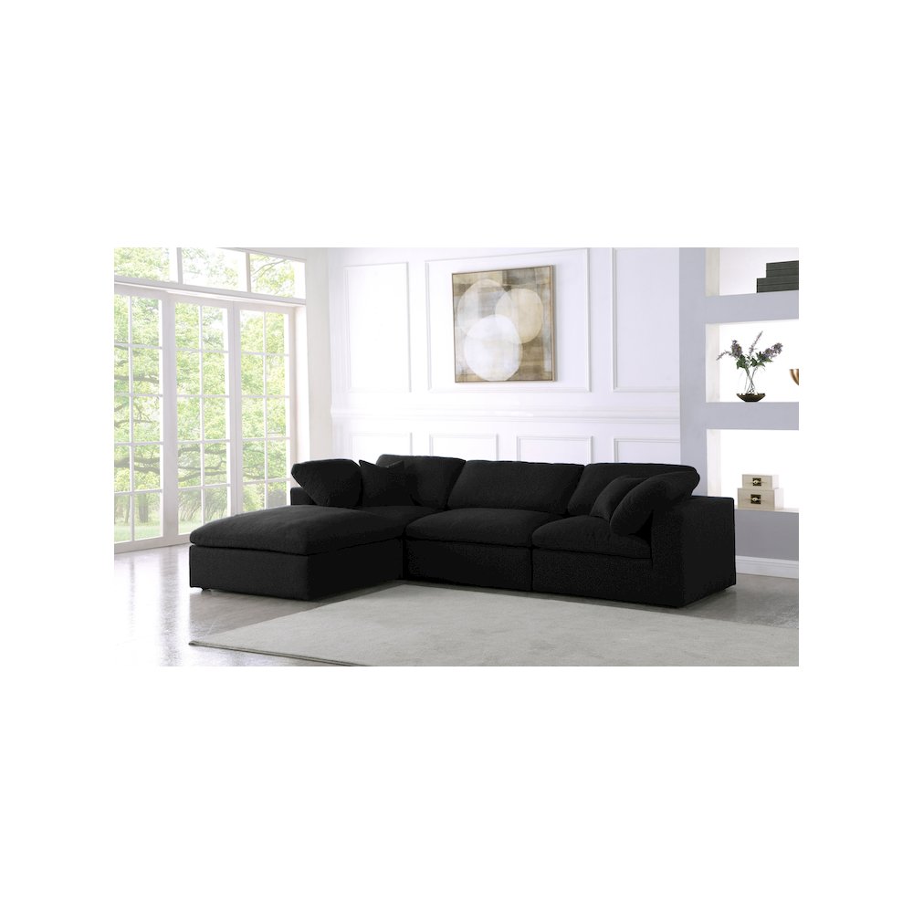 Serene Black Linen Textured Fabric Deluxe Comfort Modular Sectional