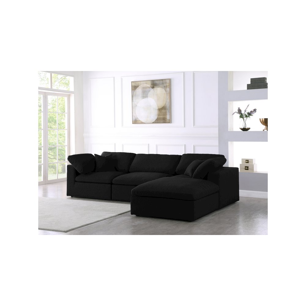 Serene Black Linen Textured Fabric Deluxe Comfort Modular Sectional