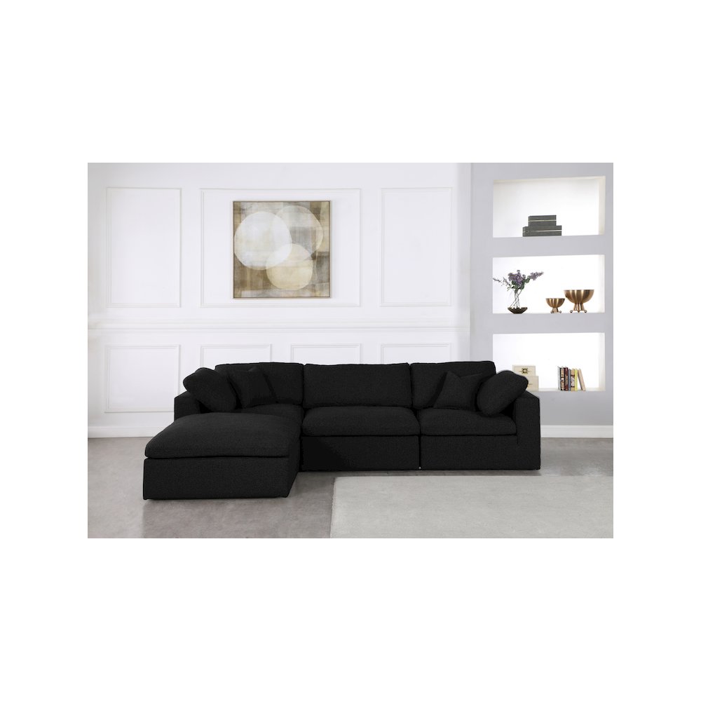 Serene Black Linen Textured Fabric Deluxe Comfort Modular Sectional