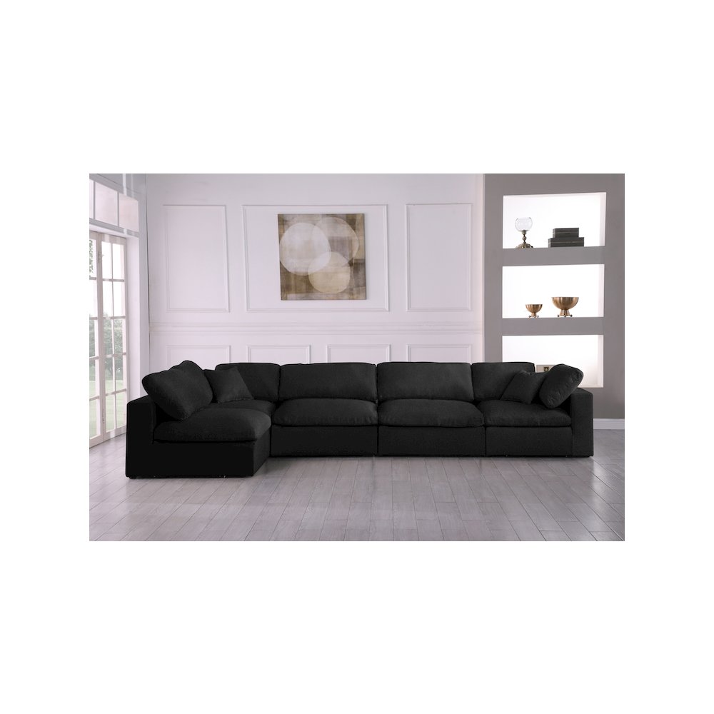 Serene Black Linen Textured Fabric Deluxe Comfort Modular Sectional