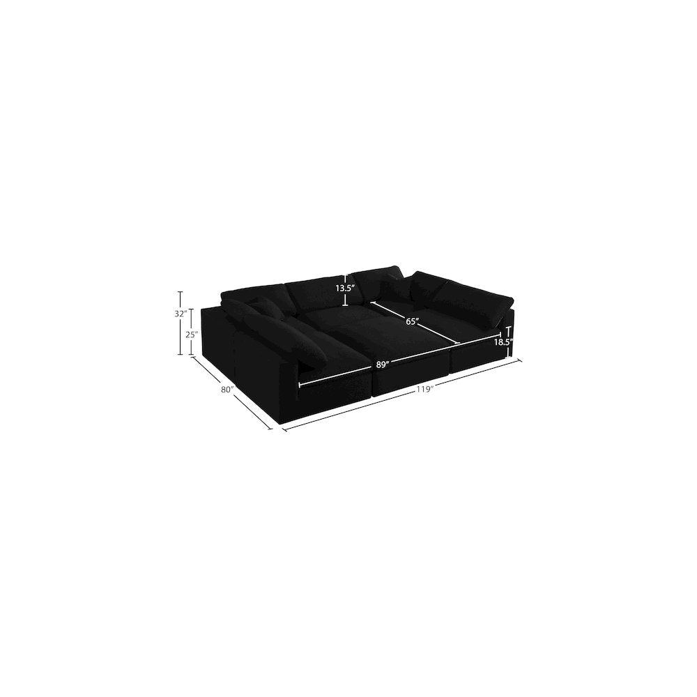 Serene Black Linen Textured Fabric Deluxe Comfort Modular Sectional