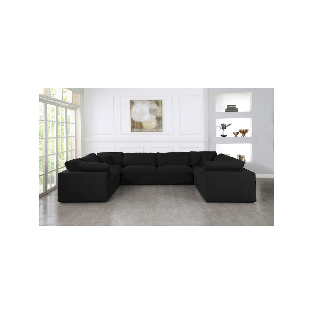 Serene Black Linen Textured Fabric Deluxe Comfort Modular Sectional