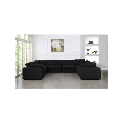 Serene Black Linen Textured Fabric Deluxe Comfort Modular Sectional