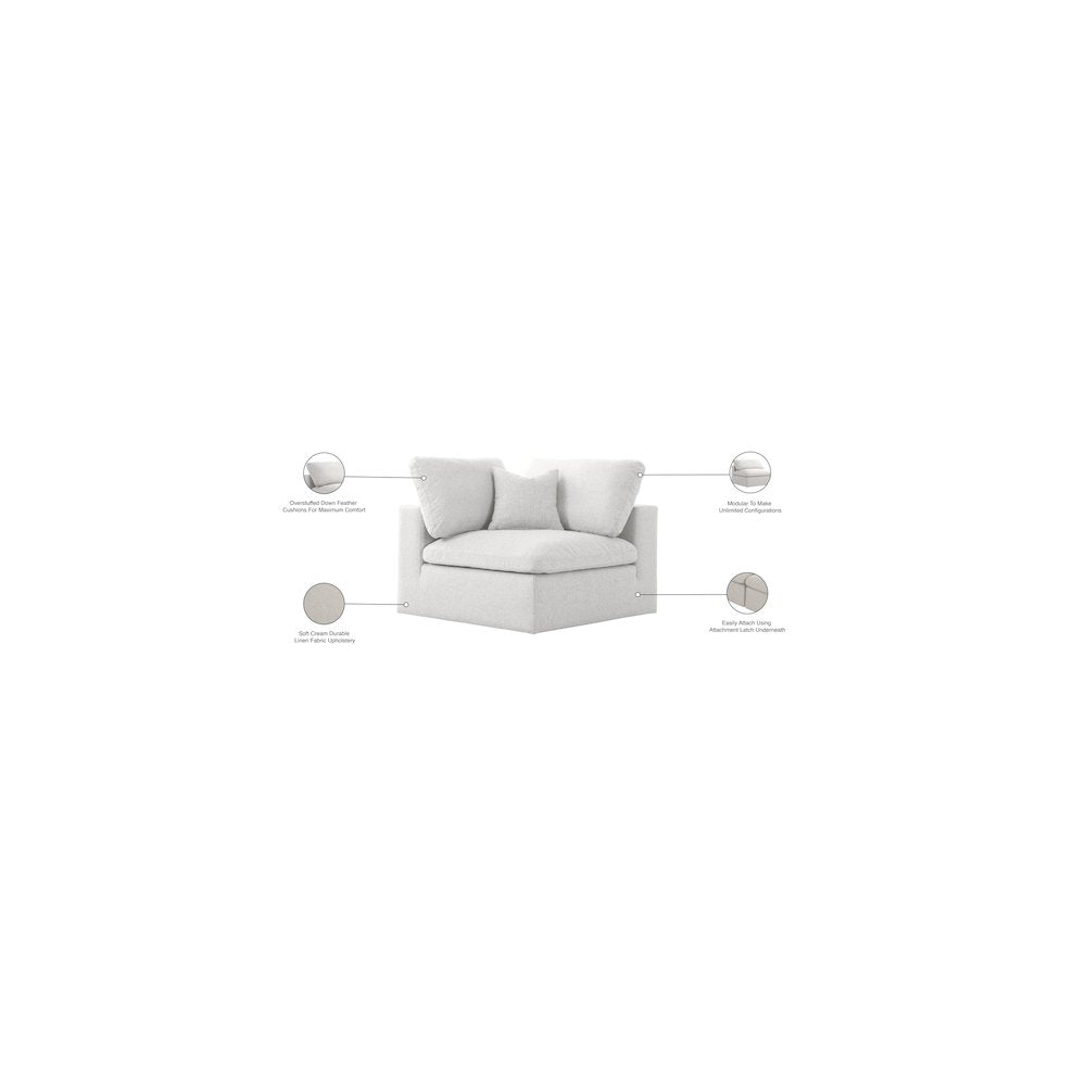 Serene Cream Linen Textured Fabric Deluxe Comfort Modular Corner Chair