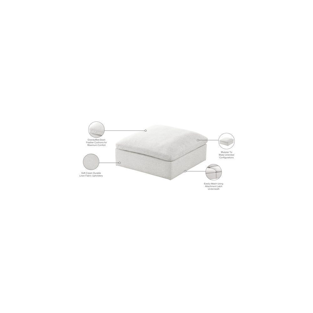 Serene Cream Linen Textured Fabric Deluxe Comfort Modular Ottoman