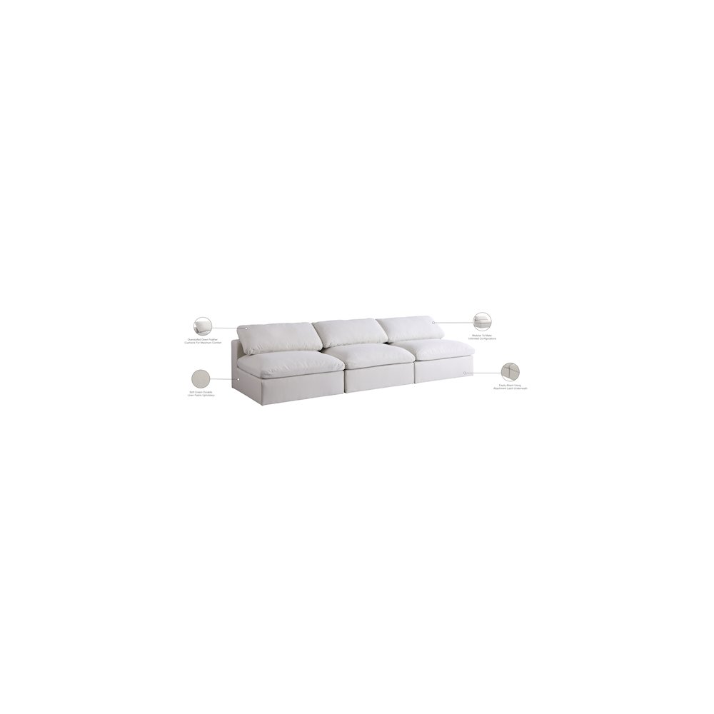 Serene Cream Linen Textured Fabric Deluxe Comfort Modular Armless Sofa
