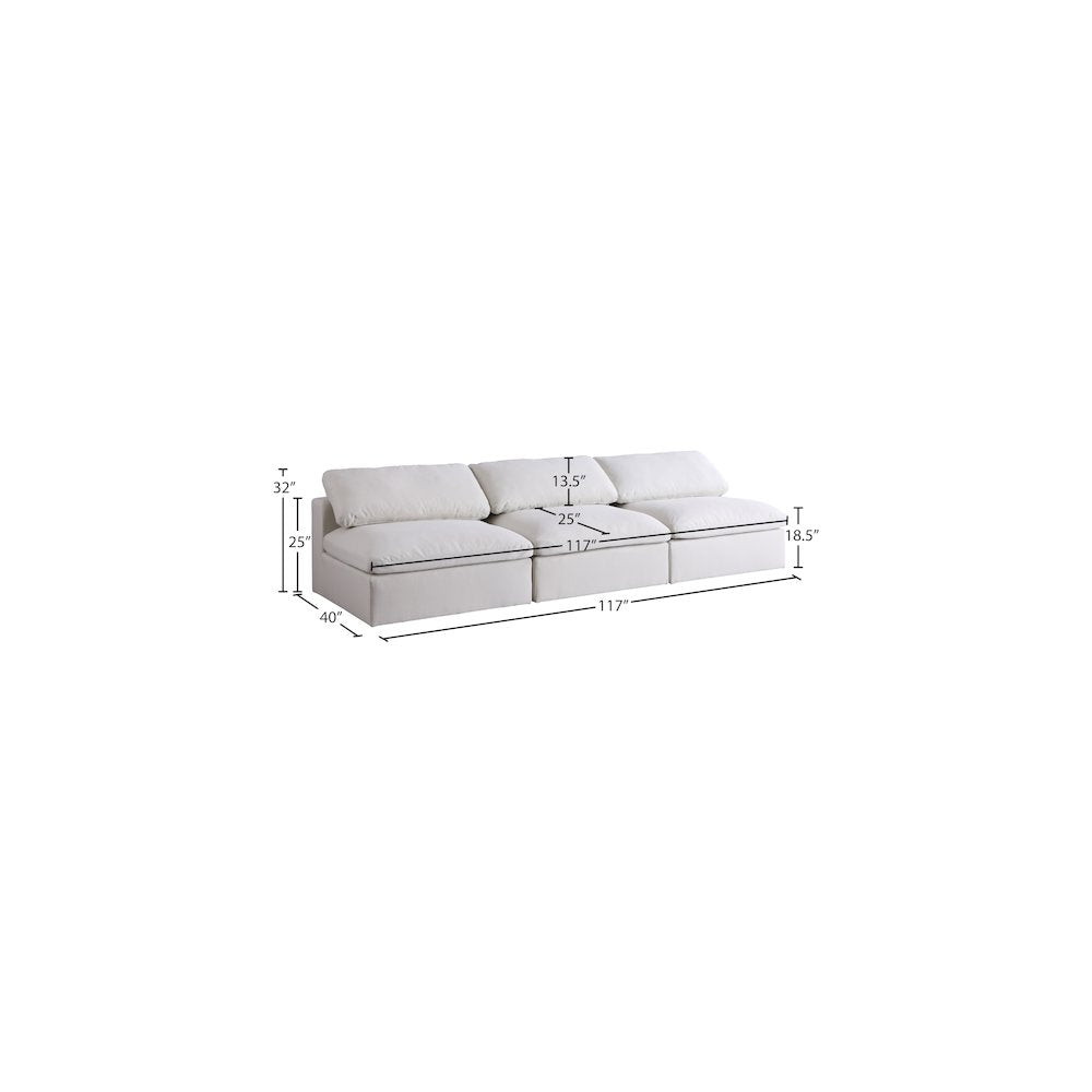 Serene Cream Linen Textured Fabric Deluxe Comfort Modular Armless Sofa
