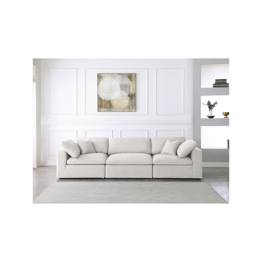 Serene Cream Linen Textured Fabric Deluxe Comfort Modular Sofa