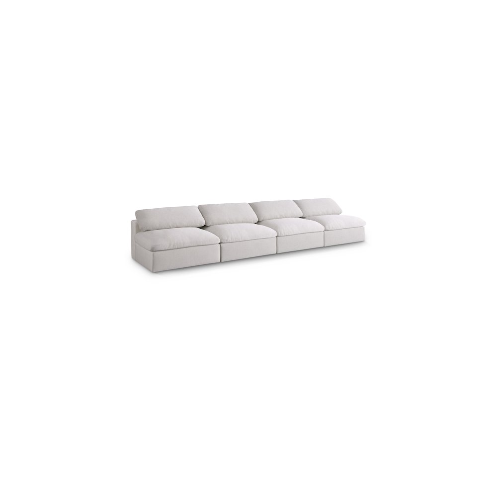 Serene Cream Linen Textured Fabric Deluxe Comfort Modular Armless Sofa