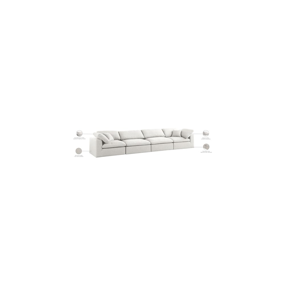 Serene Cream Linen Textured Fabric Deluxe Comfort Modular Sofa