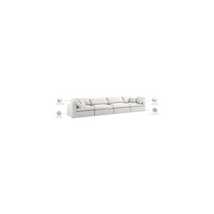 Serene Cream Linen Textured Fabric Deluxe Comfort Modular Sofa