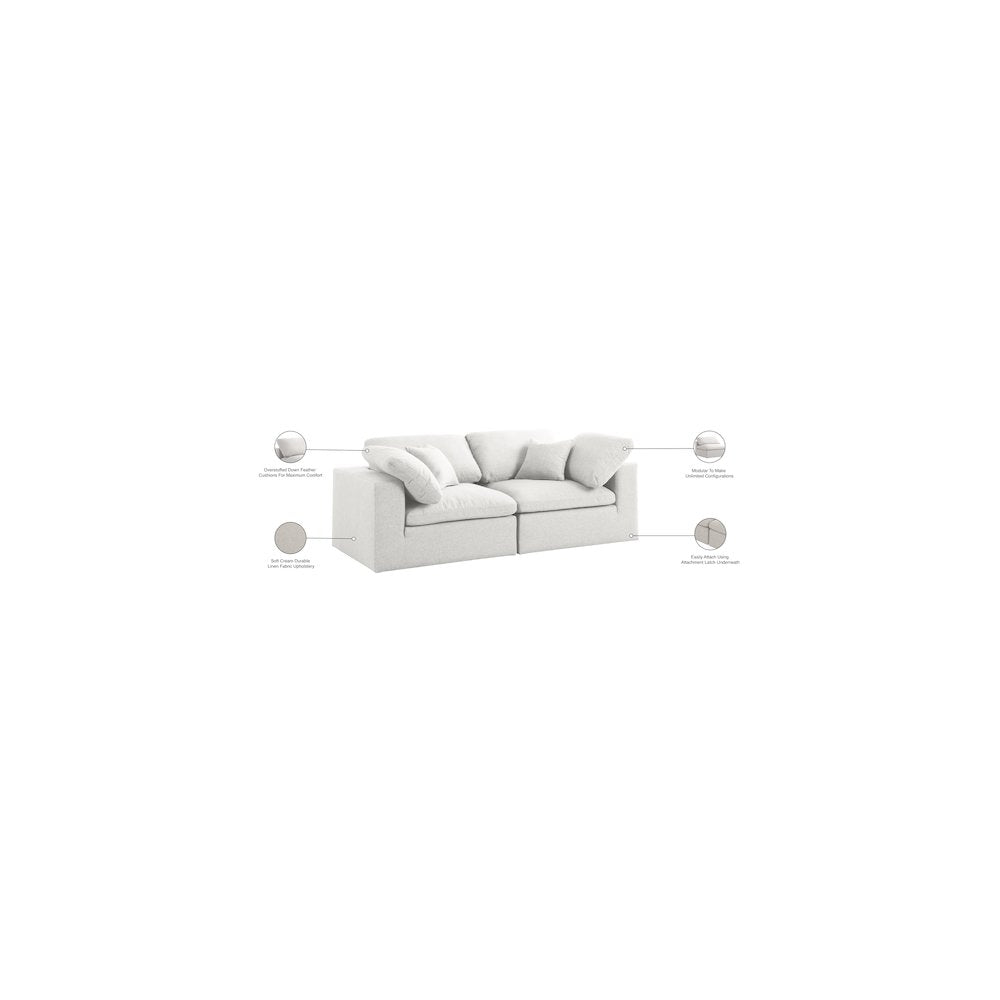 Serene Cream Linen Textured Fabric Deluxe Comfort Modular Sofa
