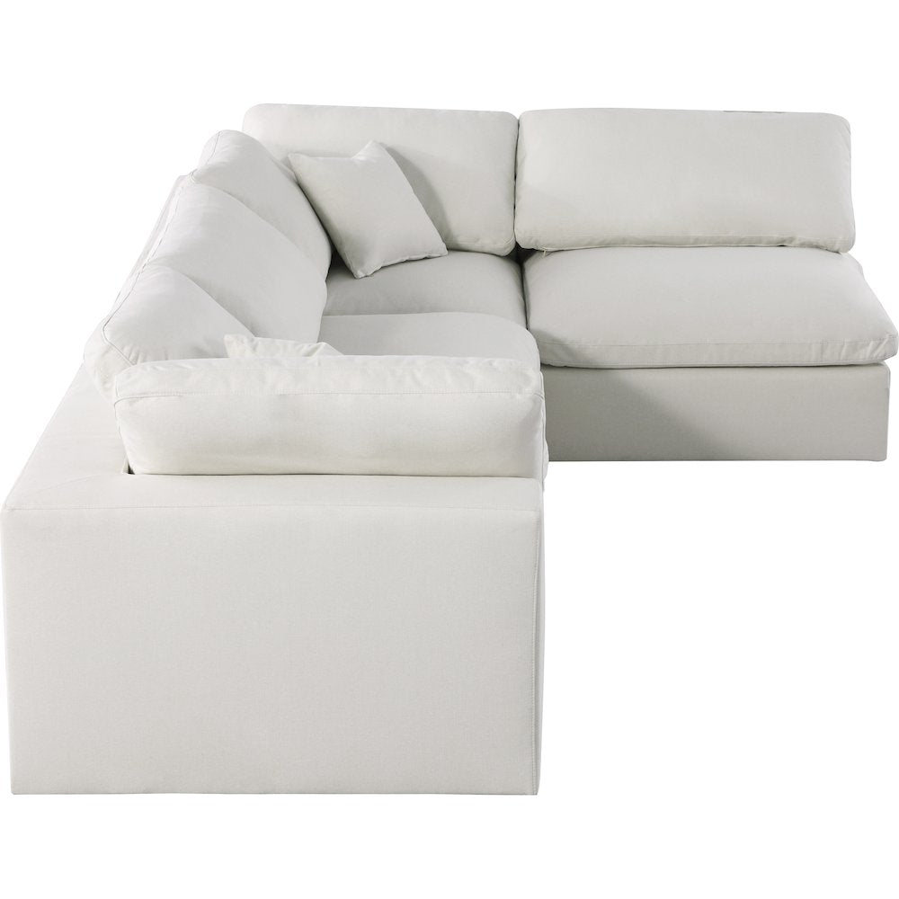 Serene Cream Linen Textured Fabric Deluxe Comfort Modular Sectional
