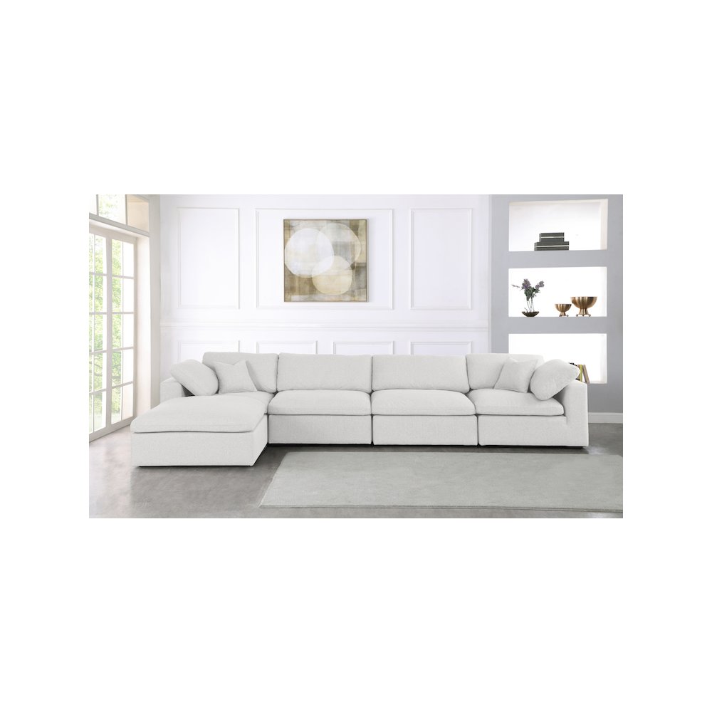 Serene Cream Linen Textured Fabric Deluxe Comfort Modular Sectional