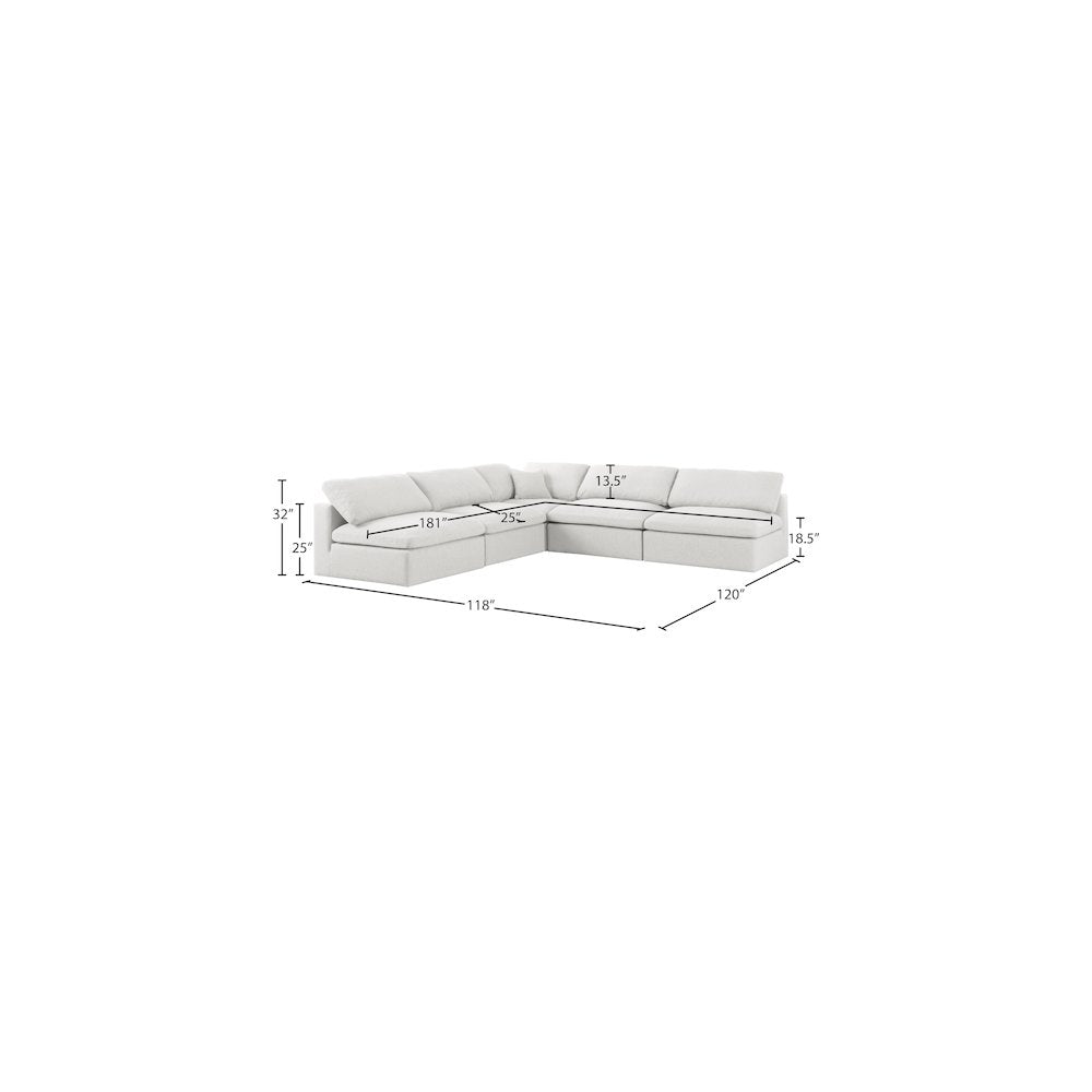 Serene Cream Linen Textured Fabric Deluxe Comfort Modular Sectional