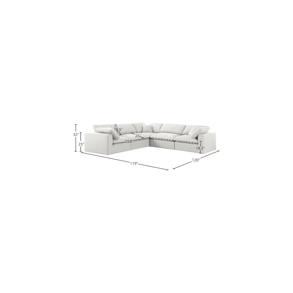 Serene Cream Linen Textured Fabric Deluxe Comfort Modular Sectional