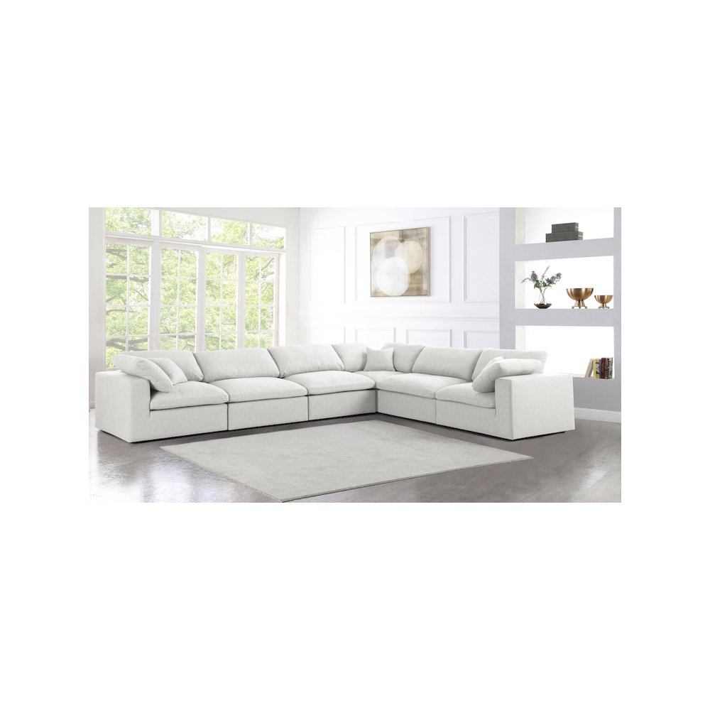 Serene Cream Linen Textured Fabric Deluxe Comfort Modular Sectional