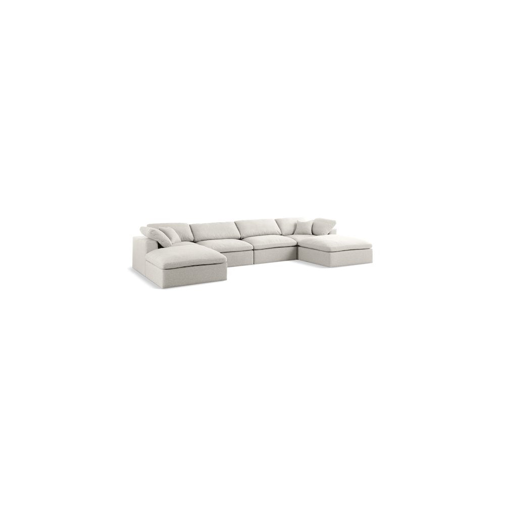 Serene Cream Linen Textured Fabric Deluxe Comfort Modular Sectional