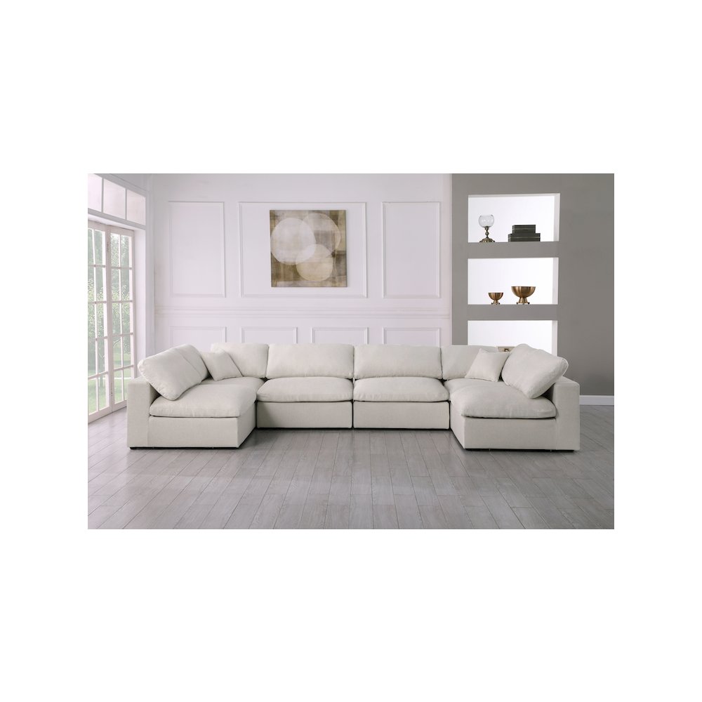 Serene Cream Linen Textured Fabric Deluxe Comfort Modular Sectional