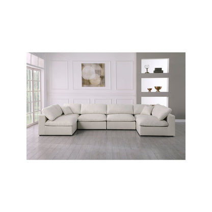 Serene Cream Linen Textured Fabric Deluxe Comfort Modular Sectional