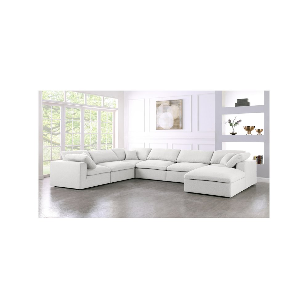 Serene Cream Linen Textured Fabric Deluxe Comfort Modular Sectional