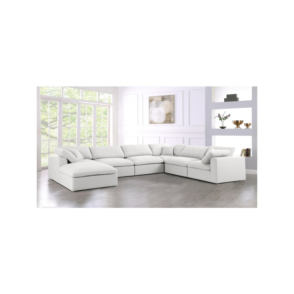 Serene Cream Linen Textured Fabric Deluxe Comfort Modular Sectional