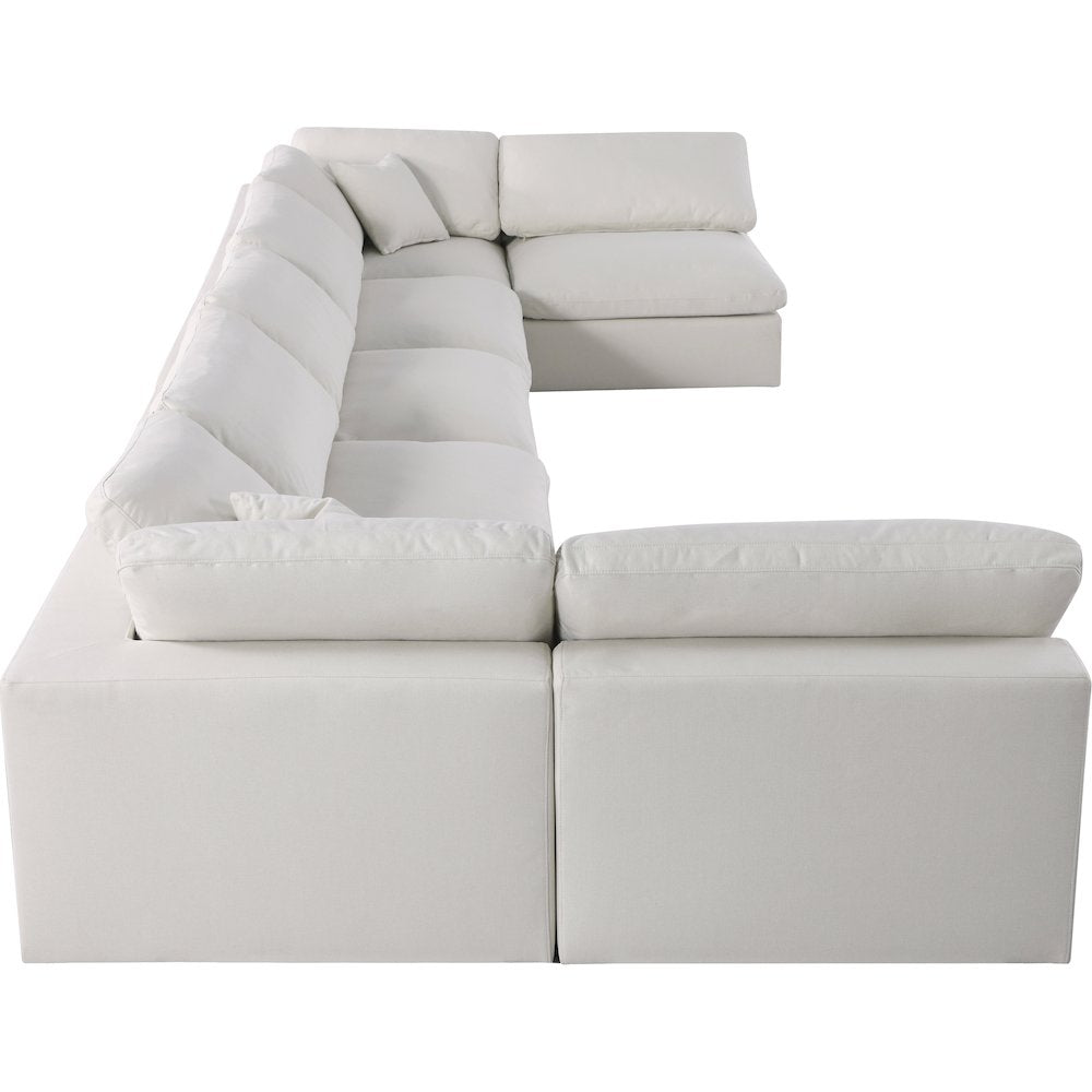 Serene Cream Linen Textured Fabric Deluxe Comfort Modular Sectional