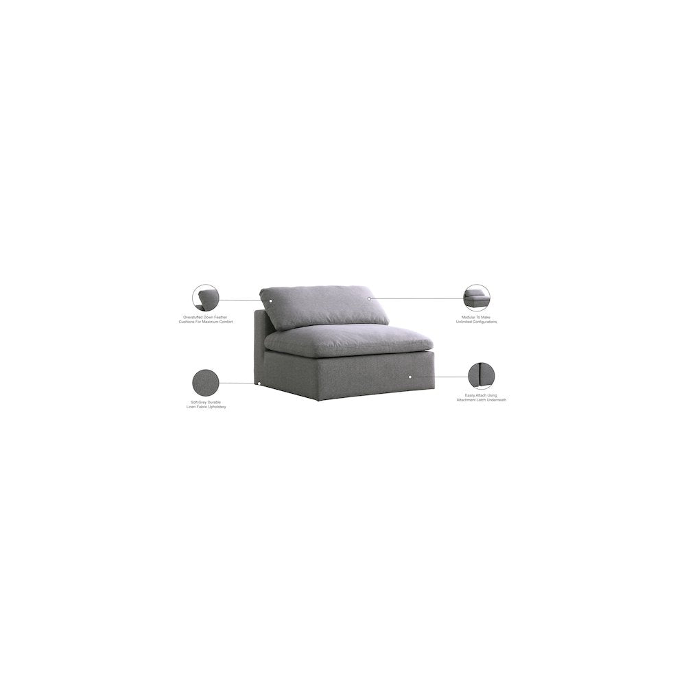 Serene Grey Linen Textured Fabric Deluxe Comfort Modular Armless Chair
