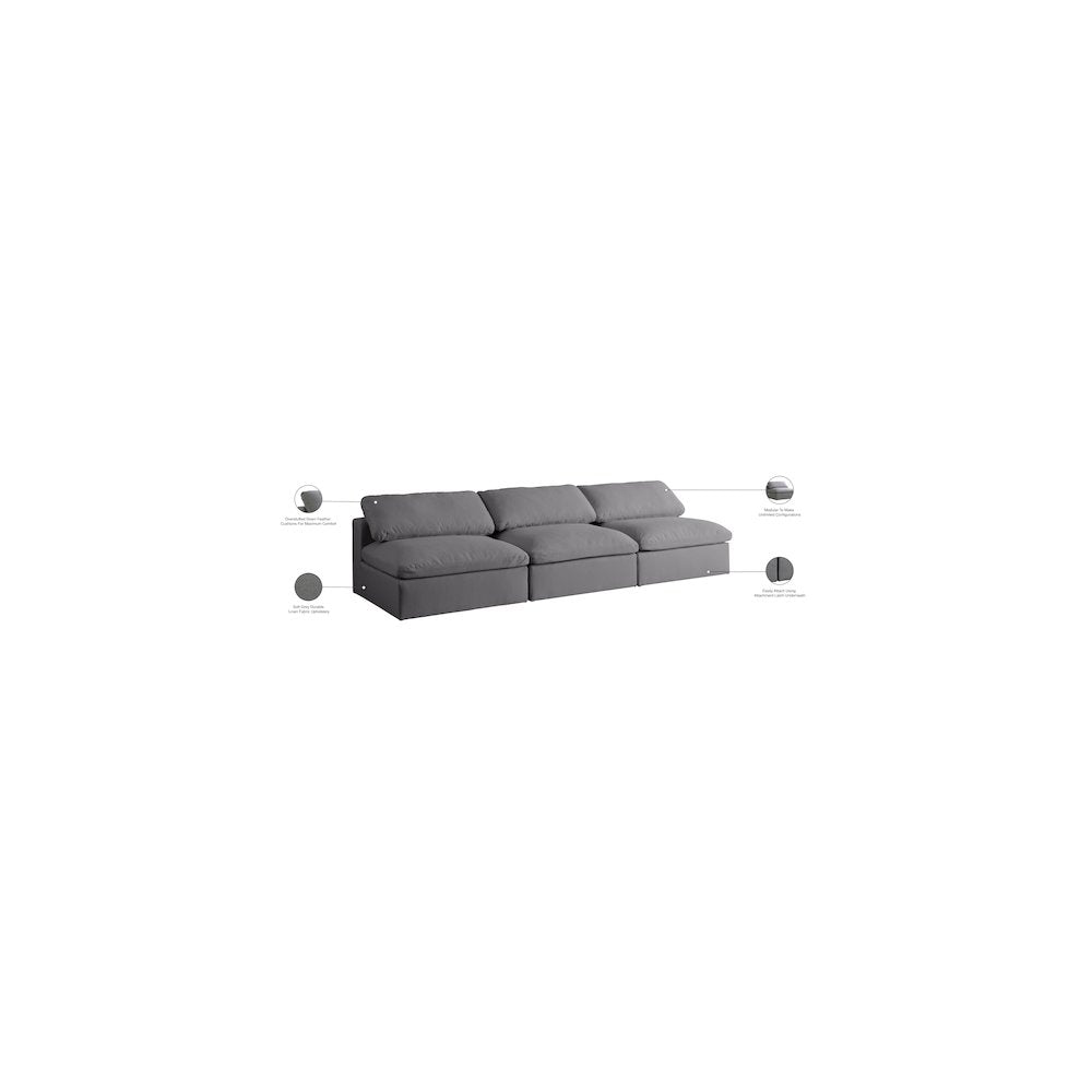 Serene Grey Linen Textured Fabric Deluxe Comfort Modular Armless Sofa
