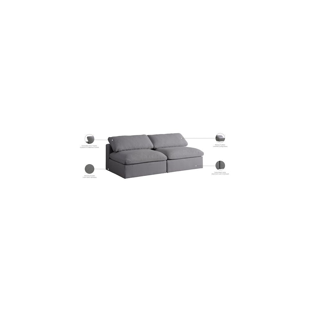 Serene Grey Linen Textured Fabric Deluxe Comfort Modular Armless Sofa