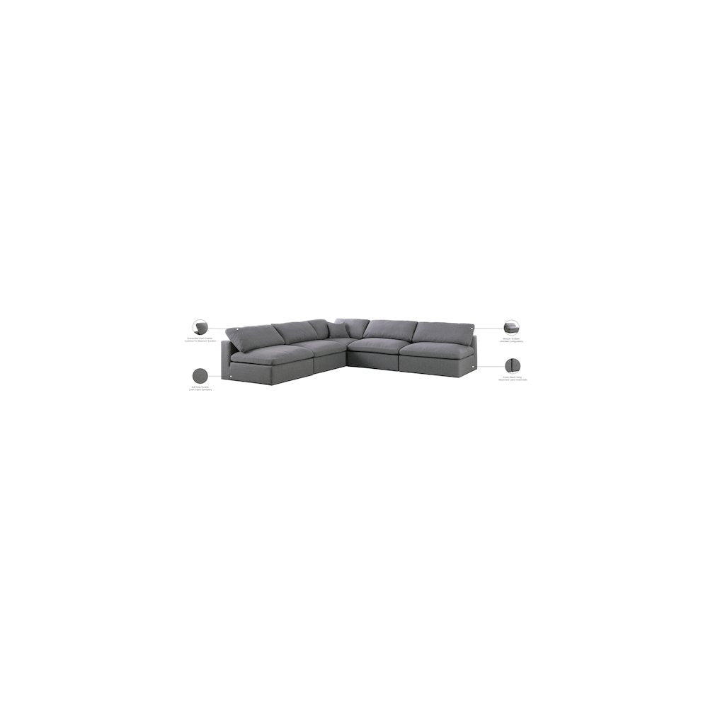 Serene Grey Linen Textured Fabric Deluxe Comfort Modular Sectional