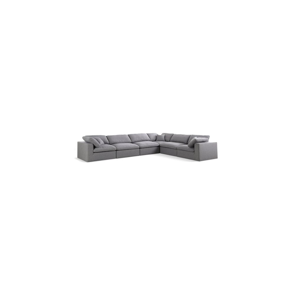 Serene Grey Linen Textured Fabric Deluxe Comfort Modular Sectional