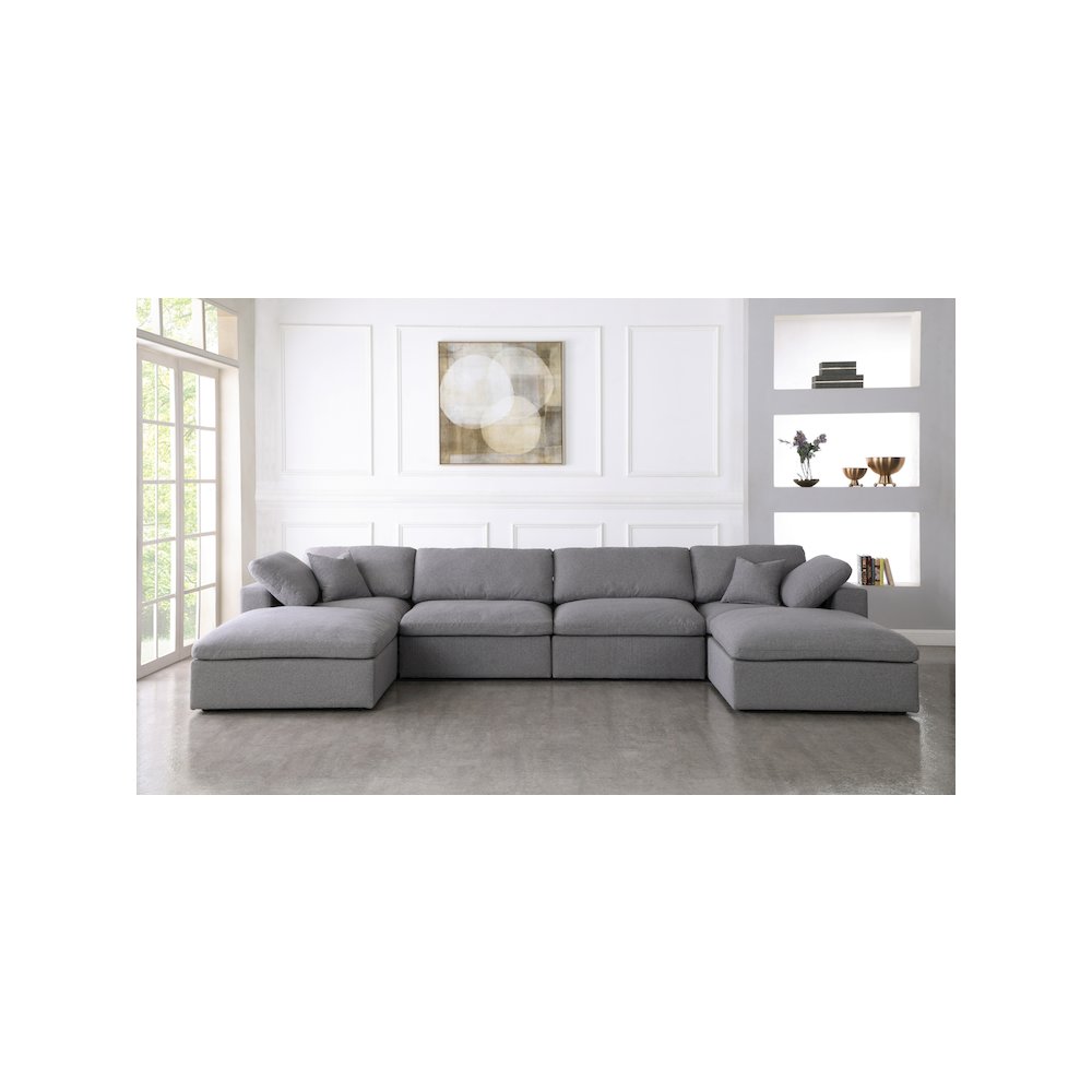 Serene Grey Linen Textured Fabric Deluxe Comfort Modular Sectional