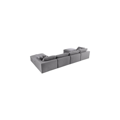 Serene Grey Linen Textured Fabric Deluxe Comfort Modular Sectional