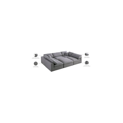Serene Grey Linen Textured Fabric Deluxe Comfort Modular Sectional