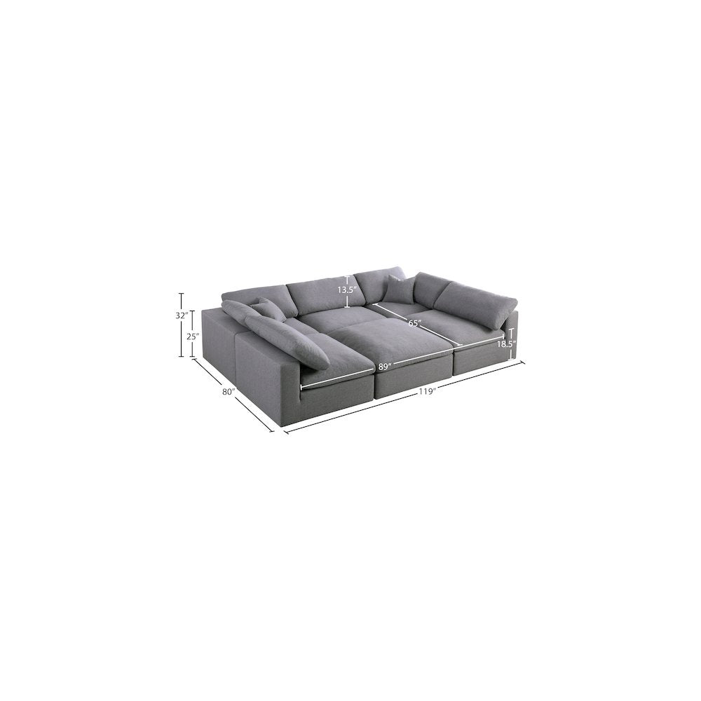 Serene Grey Linen Textured Fabric Deluxe Comfort Modular Sectional
