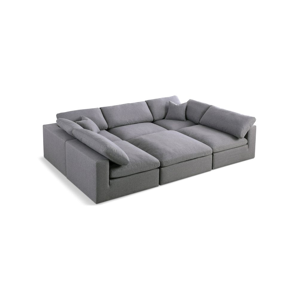 Serene Grey Linen Textured Fabric Deluxe Comfort Modular Sectional